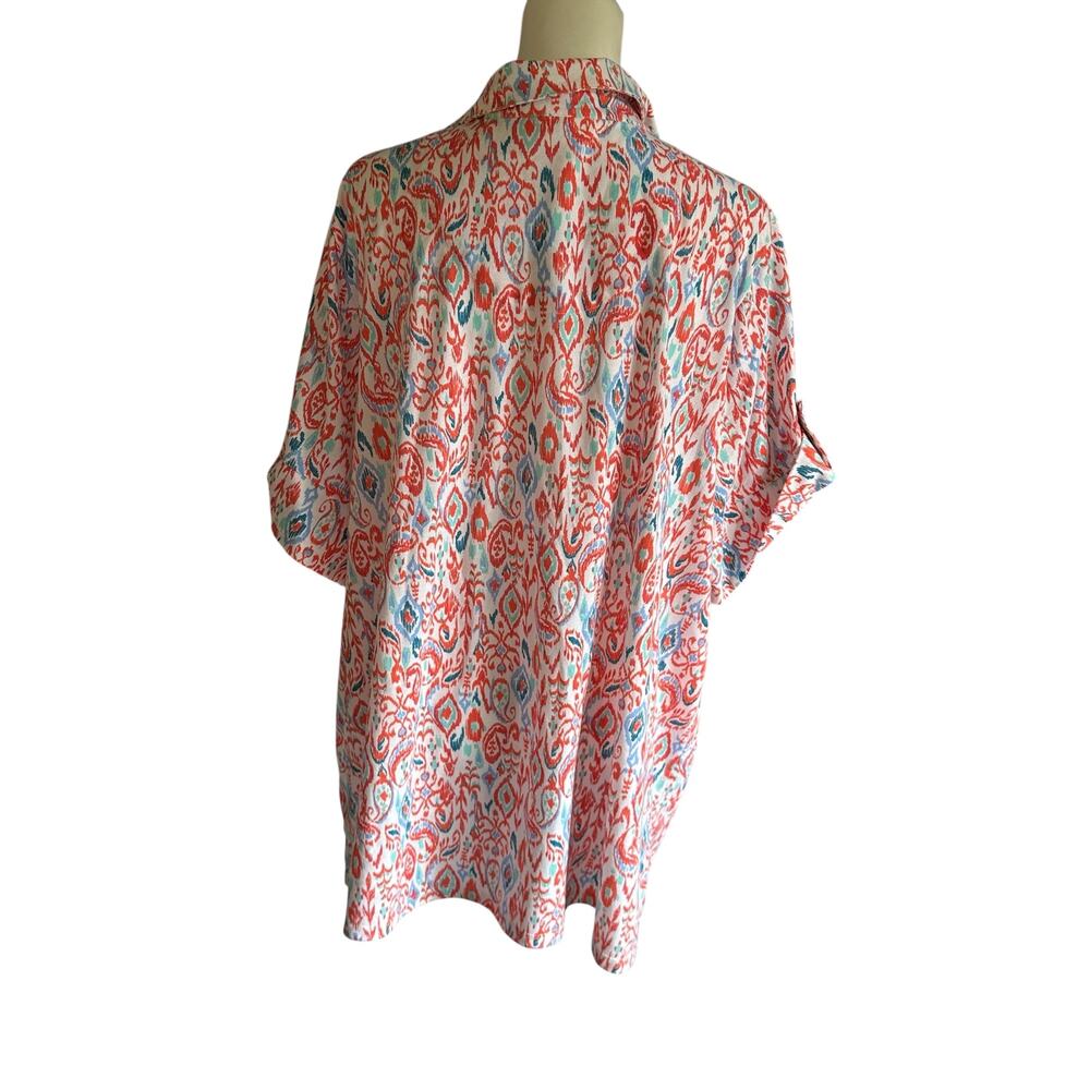 Coral Bay Women's Short Sleeve top 3X Orange Blue White - Picture 3 of 4